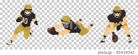 アメリカンフットボール選手のイラストセット ゴールド×黒 03 85419342