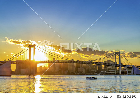 東京の都市風景 夕日とレインボーブリッジ 東京の都市風景 夕日とレインボーブリッジ 85420390