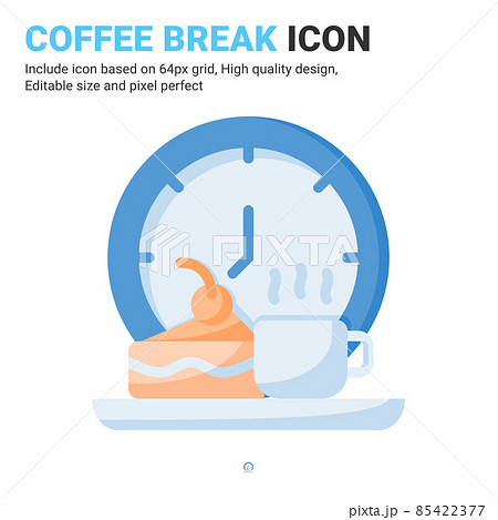 Coffee break icon vector with flat color style isolated on white background. Vector illustration break sign symbol icon concept for digital business, finance, industry, company, apps and project Coffee break icon vector with flat color style isolated on white background. Vector illustration break sign symbol icon concept for digital business, finance, industry, company, apps and project 85422377
