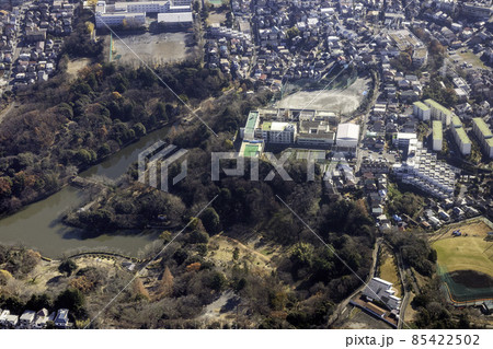 横浜市鶴見区の三ツ池公園付近を空撮 85422502