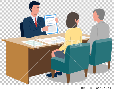 Vector illustrations of senior couples listening to experts for life plan explanations Vector illustrations of senior couples listening to experts for life plan explanations 85423264