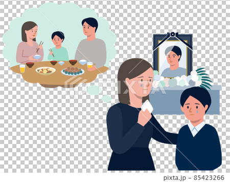 母親和孩子在回憶父親去世並在一個家庭中流淚的矢量插圖 母親和孩子在回憶父親去世並在一個家庭中流淚的矢量插圖 85423266