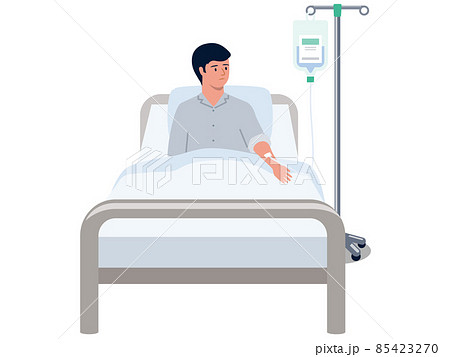 病気で入院して点滴を受ける男性のベクターイラスト 85423270