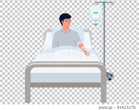 病気で入院して点滴を受ける男性のベクターイラスト 85423270