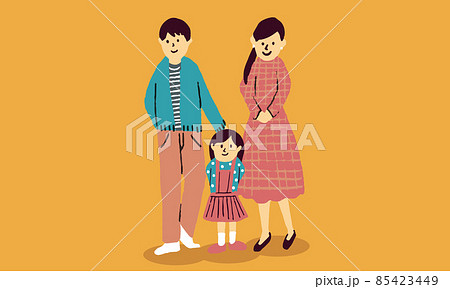 家族のポートレート 保育園の女の子がいる若い夫婦のイラストのイラスト素材