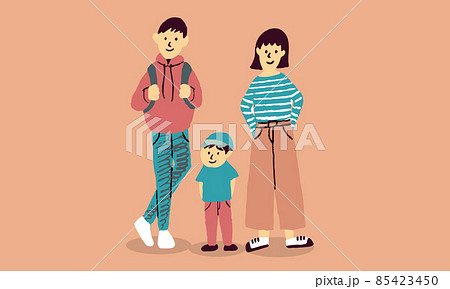 家族のポートレート　保育園の元気な男の子がいる若い家族のイラスト 85423450