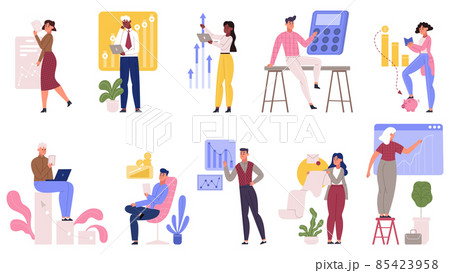 People budget analyse, financial management and cost optimisation. Financial income managing, people planning corporate budget vector illustration set. Finance accounting 85423958