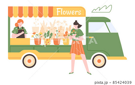 Flowers stall, floral market truck, street shop 85424039