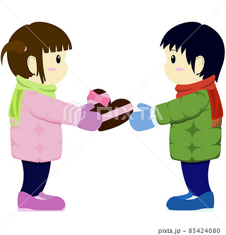 女の子が男の子にチョコレートを渡すイラスト 85424080