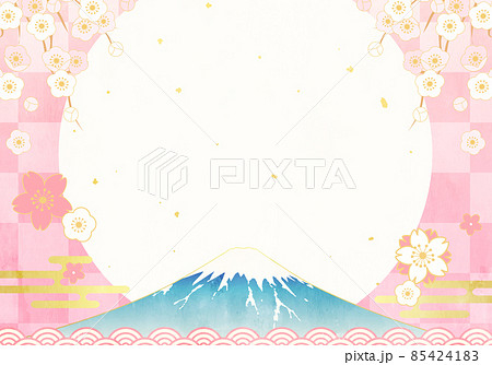 桜と富士山と和柄のパステルなベクターイラスト背景のイラスト素材