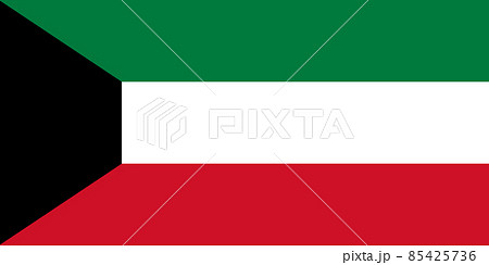 National Flag State of Kuwait, horizontal triband of green, white and red, with a black trapezium based on the hoist side