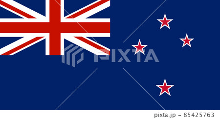 National Flag New Zealand, New Zealand Ensign, Blue Ensign with the a Union Jack in the first quarter and four five-pointed red stars with white borders on the fly representing the Southern Cross 85425763
