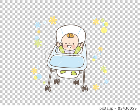 笑顔でベビーチェアに座る赤ちゃん 笑顔でベビーチェアに座る赤ちゃん 85430059