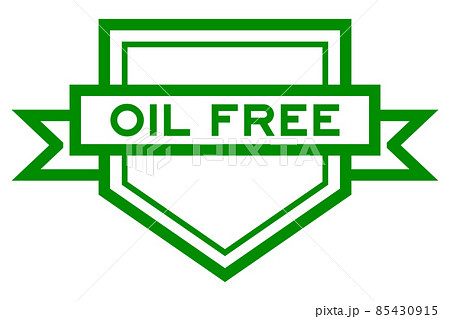 Vintage green color pentagon label banner with word oil free on white background Vintage green color pentagon label banner with word oil free on white background 85430915