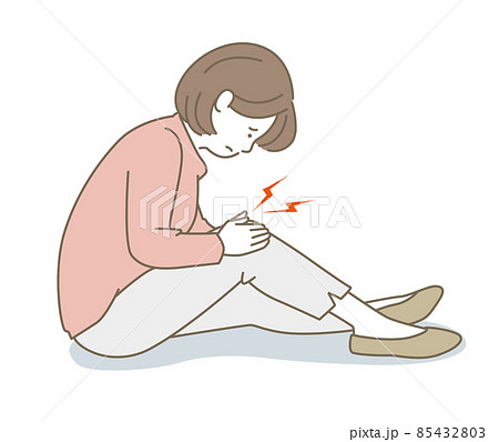 膝が痛くて座り込む女性のベクターイラストのイラスト素材