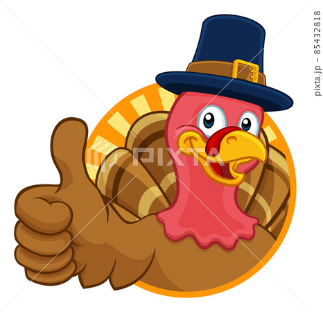 Turkey Pilgrim Hat Thanksgiving Cartoon Character 85432818
