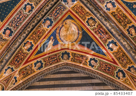 interiors and decors of the baptistery, Siena, Italy 85433407