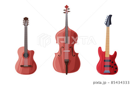 Cello and Guitar as String Musical Instrument Vector Set 85434333