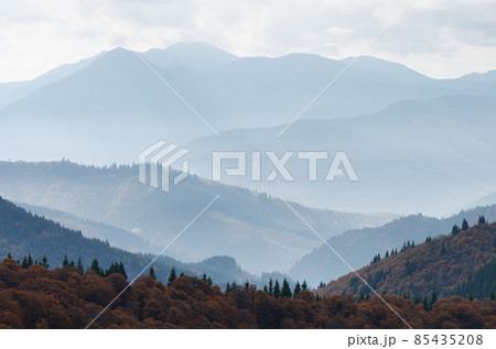 Autumn landscape with fog in the mountains Autumn landscape with fog in the mountains 85435208