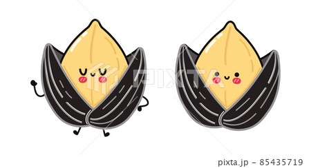 Cute funny sunflower seed character. Vector hand drawn cartoon kawaii character illustration icon. Isolated on white background. Sunflower seed concept Cute funny sunflower seed character. Vector hand drawn cartoon kawaii character illustration icon. Isolated on white background. Sunflower seed concept 85435719