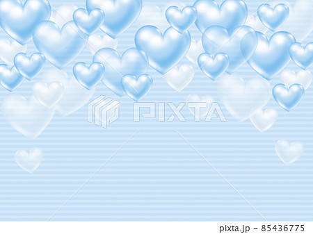 立体的な水色と白のハート　水色のストライプ背景 85436775