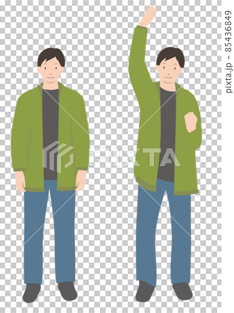 イラスト素材:正面を向いて立っている・ガッツポーズをとっている男性のセット(秋・冬) イラスト素材:正面を向いて立っている・ガッツポーズをとっている男性のセット(秋・冬) 85436849