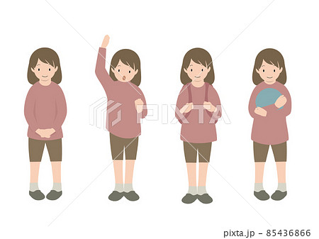 ガッツポーズやリュックを背負った 正面向きの女の子の全身イラストセット 春 秋 のイラスト素材 ガッツポーズやリュックを背負った 正面向きの女の子の全身イラストセット 春 秋 のイラスト素材