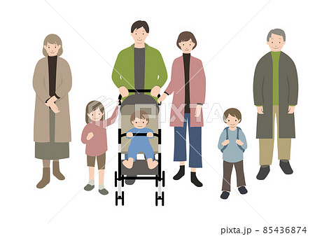 イラスト素材:おでかけしている3世代家族のイラストセット イラスト素材:おでかけしている3世代家族のイラストセット 85436874
