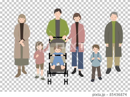 イラスト素材:おでかけしている3世代家族のイラストセット イラスト素材:おでかけしている3世代家族のイラストセット 85436874