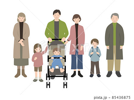 イラスト素材:おでかけしている3世代家族のイラストセット イラスト素材:おでかけしている3世代家族のイラストセット 85436875