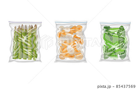 Frozen Carrot and Asparagus Prepackaged and Ready to Culinary Use Vector Set Frozen Carrot and Asparagus Prepackaged and Ready to Culinary Use Vector Set 85437569