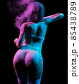3d illustration of a art portrait of beauty model woman in bright lights with colorful smoke. 85438789