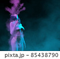3d illustration of a art portrait of beauty model woman in bright lights with colorful smoke. 85438790