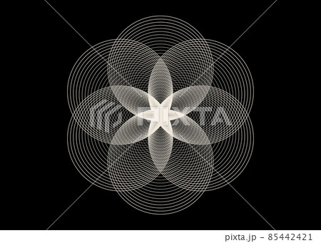 Seed Flower of life lotus icon, logo mandala sacred geometry, tattoo symbol of harmony and balance. Mystical talisman, white circles lines vector isolated on black background  85442421