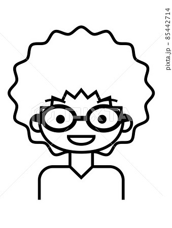 メガネをかけたパーマヘアの男性アイコンのイラスト素材