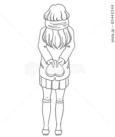後ろに本命チョコを隠す女の子の線画のイラスト素材 [85443544] - PIXTA