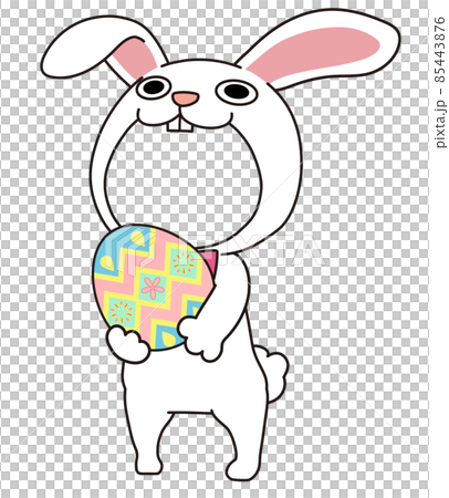 着ぐるみフォトフレーム_顔はめイースターエッグを持ったうさぎ 85443876