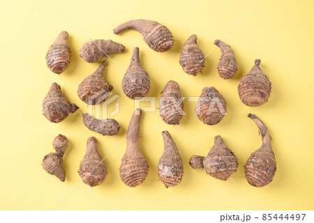 Organic taro on yellow background, Ugly vegetable concept, food trend 85444497