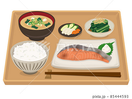 朝食・朝ごはん（鮭の塩焼き） 85444593