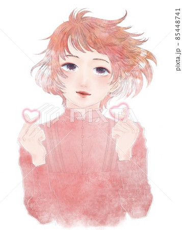 手でハートをつくる若い女性/ハート付き 手でハートをつくる若い女性/ハート付き 85448741