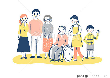 車椅子のおじいちゃんとヘルパーと家族 85449052
