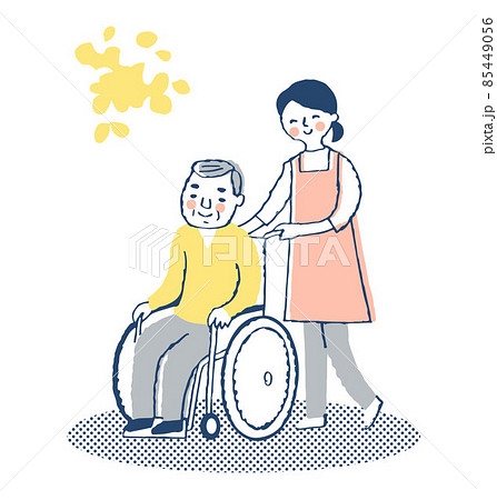 車椅子のシニア男性と女性介護スタッフ 85449056