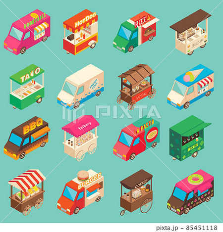Vector street food transport isometric icon set Vector street food transport isometric icon set 85451118
