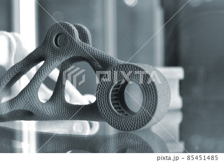 Black abstract model object printed on 3d printer from powder close-up Black abstract model object printed on 3d printer from powder close-up 85451485