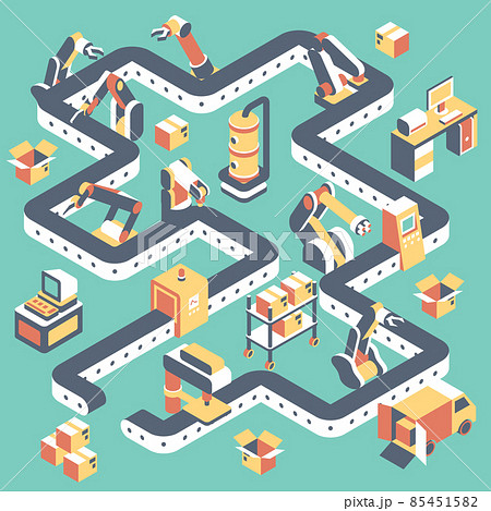 Factory automated production line vector flat isometric illustration Factory automated production line vector flat isometric illustration 85451582