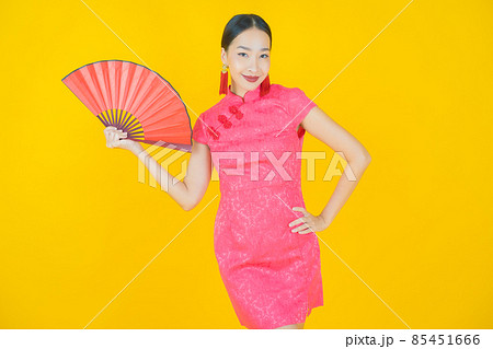 Portrait beautiful young asian woman with fan Portrait beautiful young asian woman with fan 85451666