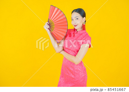 Portrait beautiful young asian woman with fan Portrait beautiful young asian woman with fan 85451667