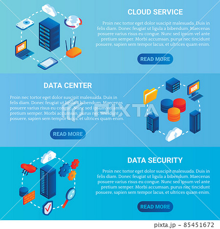 Data center concept vector isometric horizontal banner set 85451672