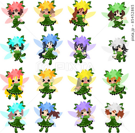 可愛い花の妖精達のアイコンのイラスト素材