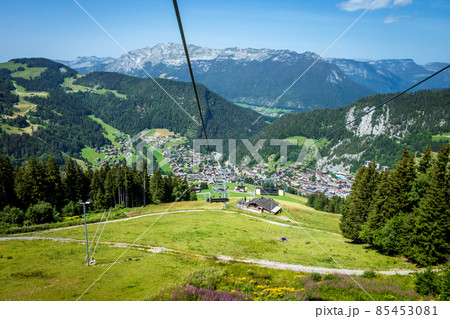 Chair lift above the village of La Clusaz, France 85453081